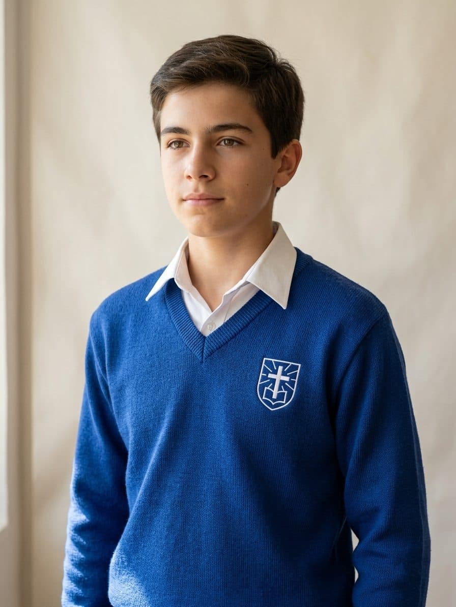 Estudiante de Secundaria con el buzo del colegio, retrato ilustrativo