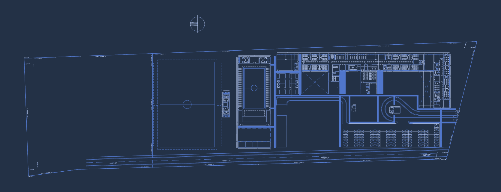 Plano del campus proyectado, en azul sobre fondo oscuro